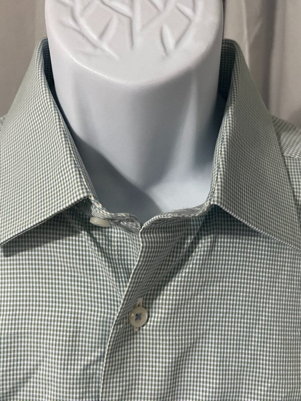 🕴️David Donahue Men's white & blue check Trim Fit Dress Shirt 17 34/35 💼